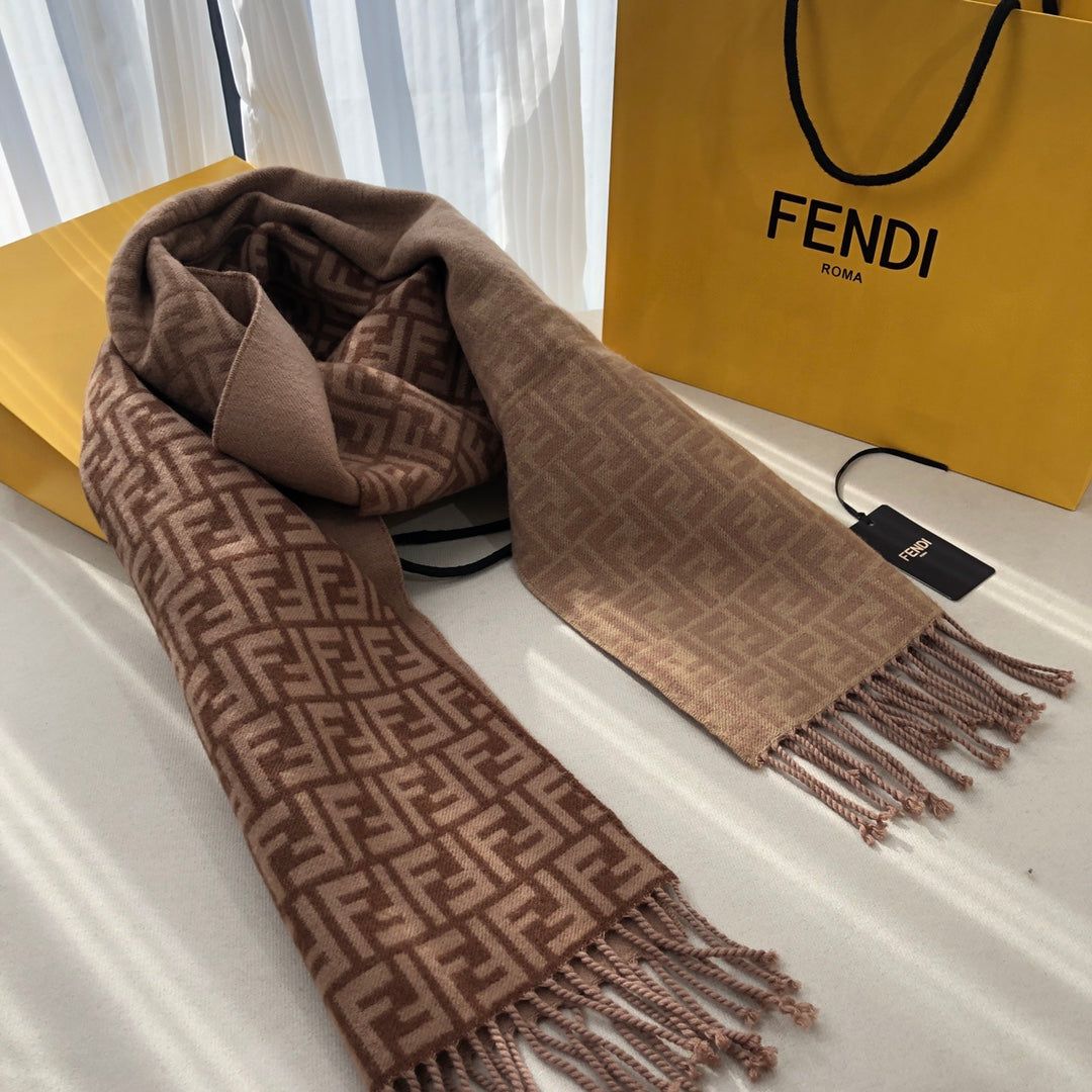 Luxury FendiFF 180 CM SCRAF IN CHOCOLATE BROWN CASHMERE AND WOOL