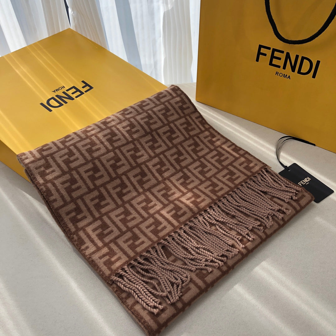 Luxury FendiFF 180 CM SCRAF IN CHOCOLATE BROWN CASHMERE AND WOOL