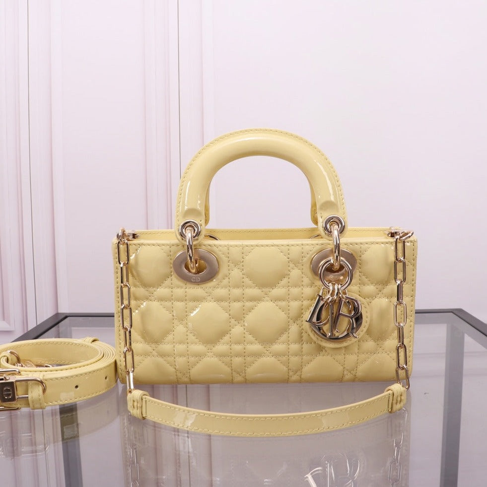 Luxury DiorSMALL LADY D-JOY 22 YELLOW LAMBSKIN