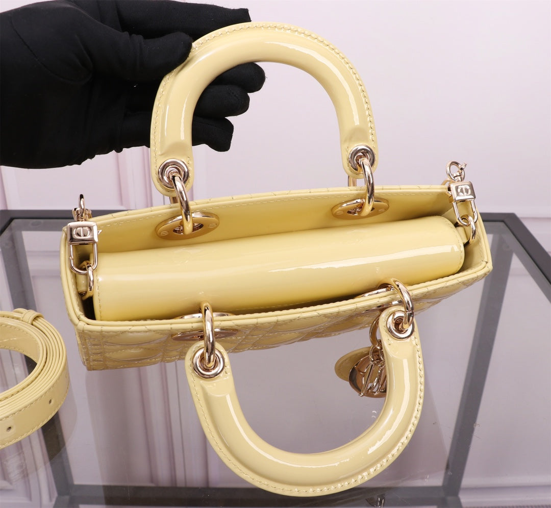 Luxury DiorSMALL LADY D-JOY 22 YELLOW LAMBSKIN