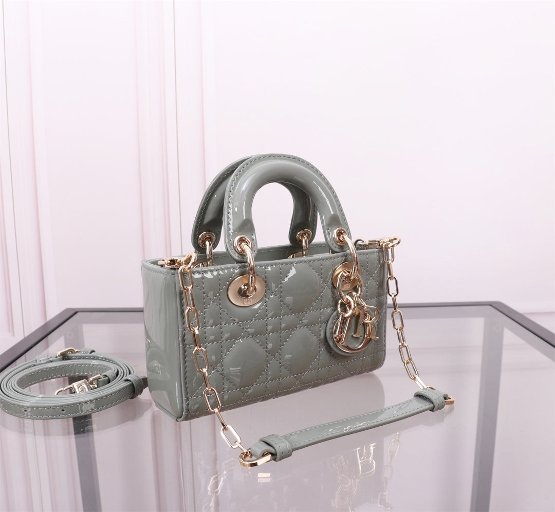 Luxury DiorMICRO LADY D-JOY 16.5  ROCK GRAY LAMBSKIN