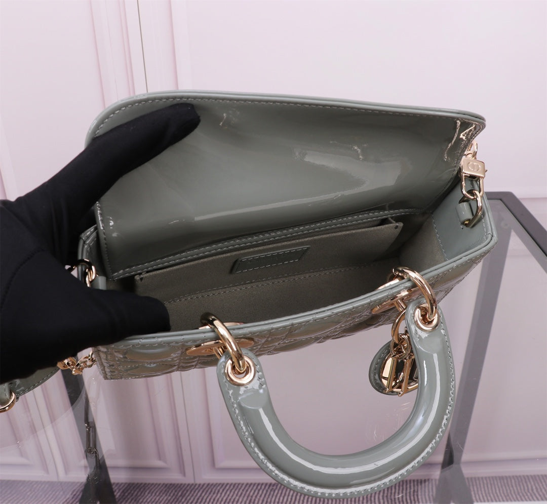 Luxury DiorSMALL LADY D-JOY 22 ROCK GRAY LAMBSKIN