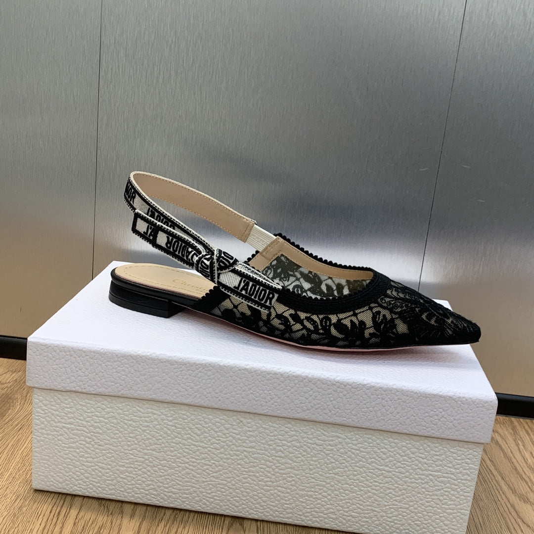 Luxury DiorJA Luxury Diorslingback flat transparent mesh embroidered black butterfly motif