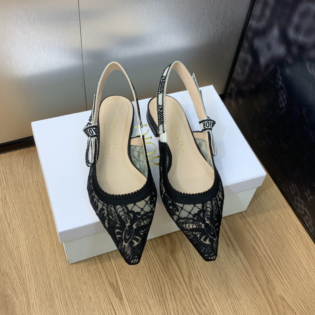 Luxury DiorJA Luxury Diorslingback flat transparent mesh embroidered black butterfly motif