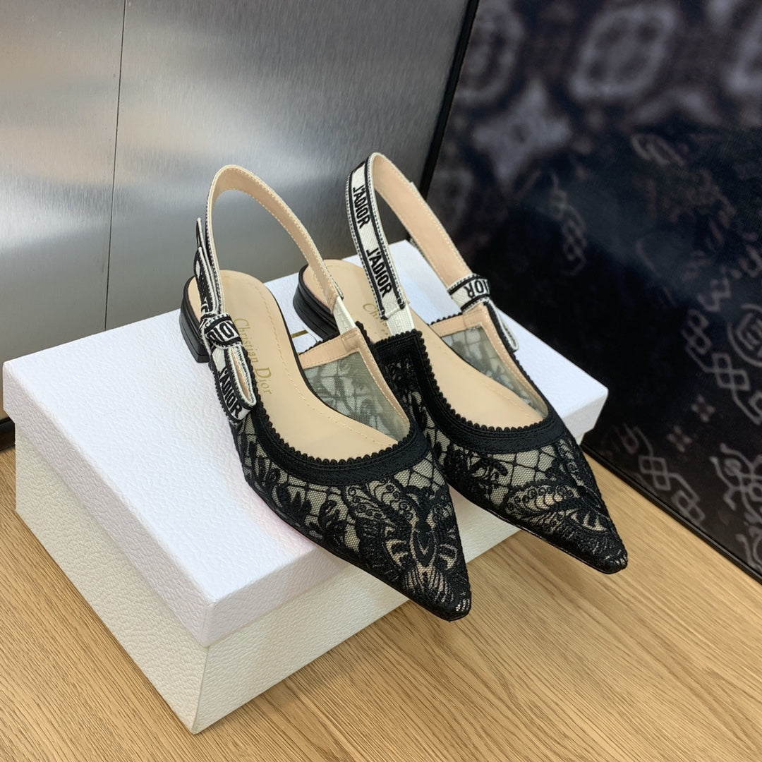 Luxury DiorJA Luxury Diorslingback flat transparent mesh embroidered black butterfly motif