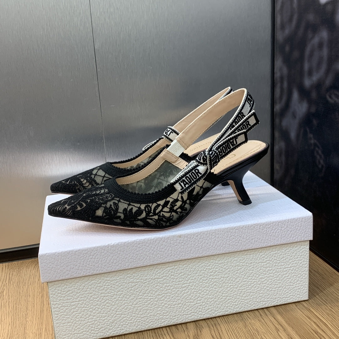 Luxury DiorJA Luxury Diorslingback pumps 65 transparent mesh embroidered black butterfly motif