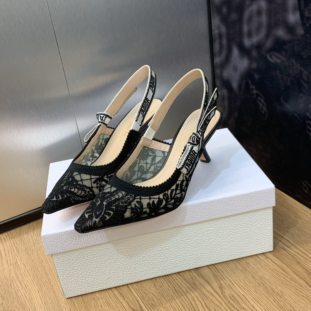 Luxury DiorJA Luxury Diorslingback pumps 65 transparent mesh embroidered black butterfly motif