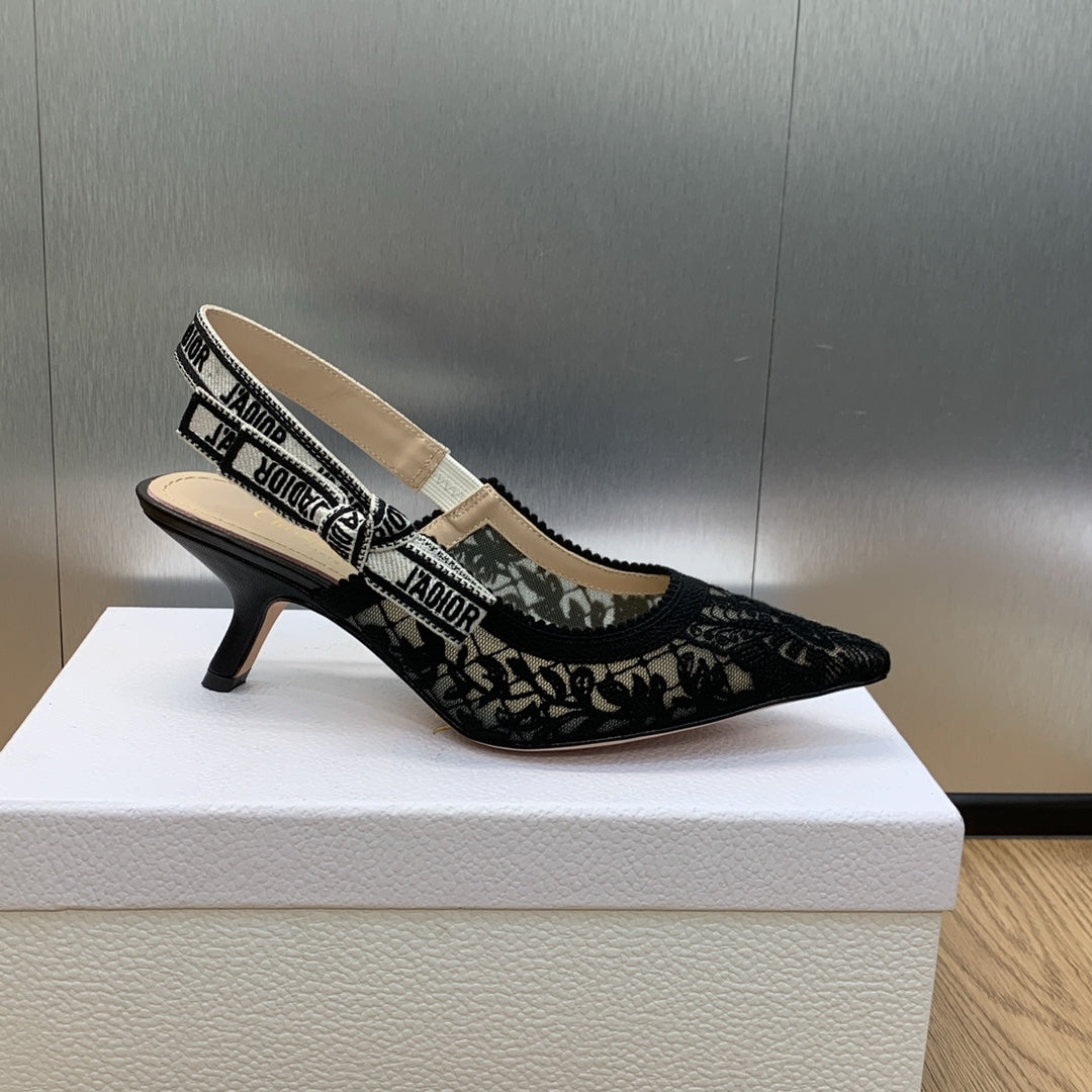 Luxury DiorJA Luxury Diorslingback pumps 65 transparent mesh embroidered black butterfly motif
