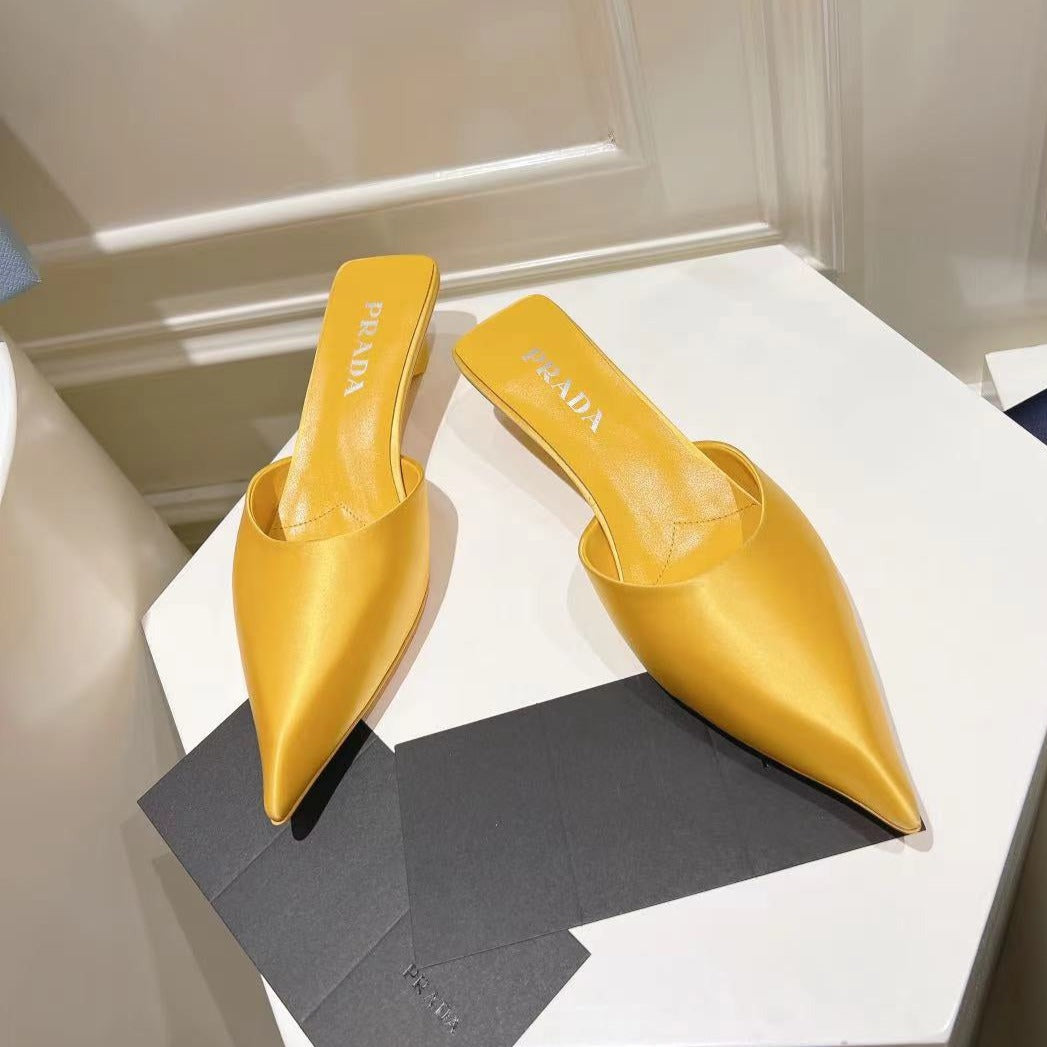 Luxury PradaPOINTED-TOE MULES YELLOW SATIN