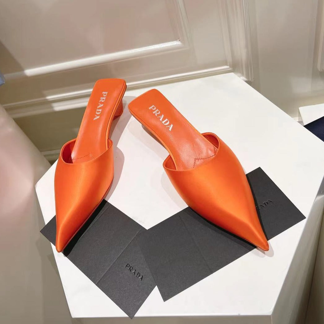 Luxury PradaPOINTED-TOE MULES BRIGHT ORANGE SATIN