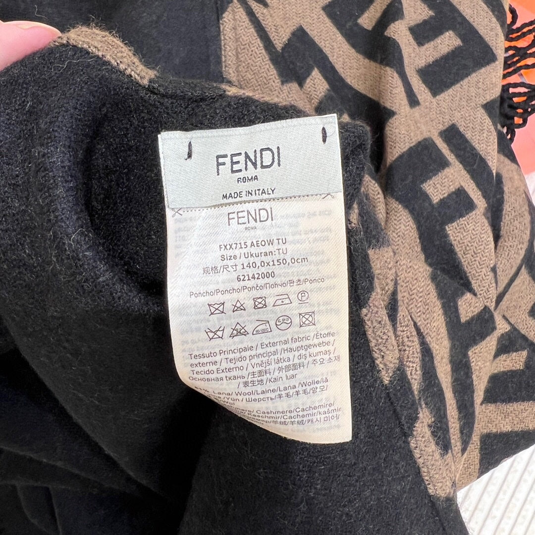 Luxury FendiFF 170 CM SCARF IN CAMEL BROWN MIX BLACK CASHMERE AND WOOL