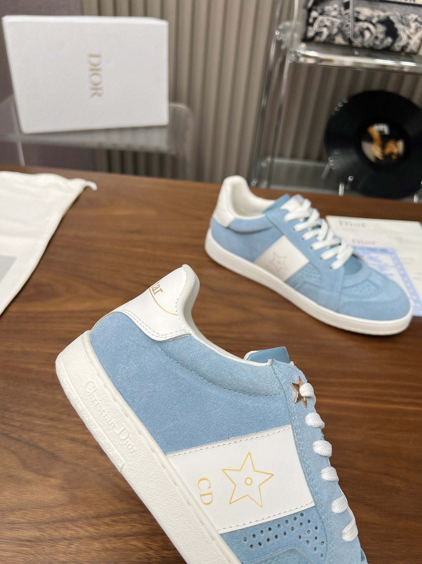 Luxury DiorStar Sneaker Light Blue Suede And Calfskin