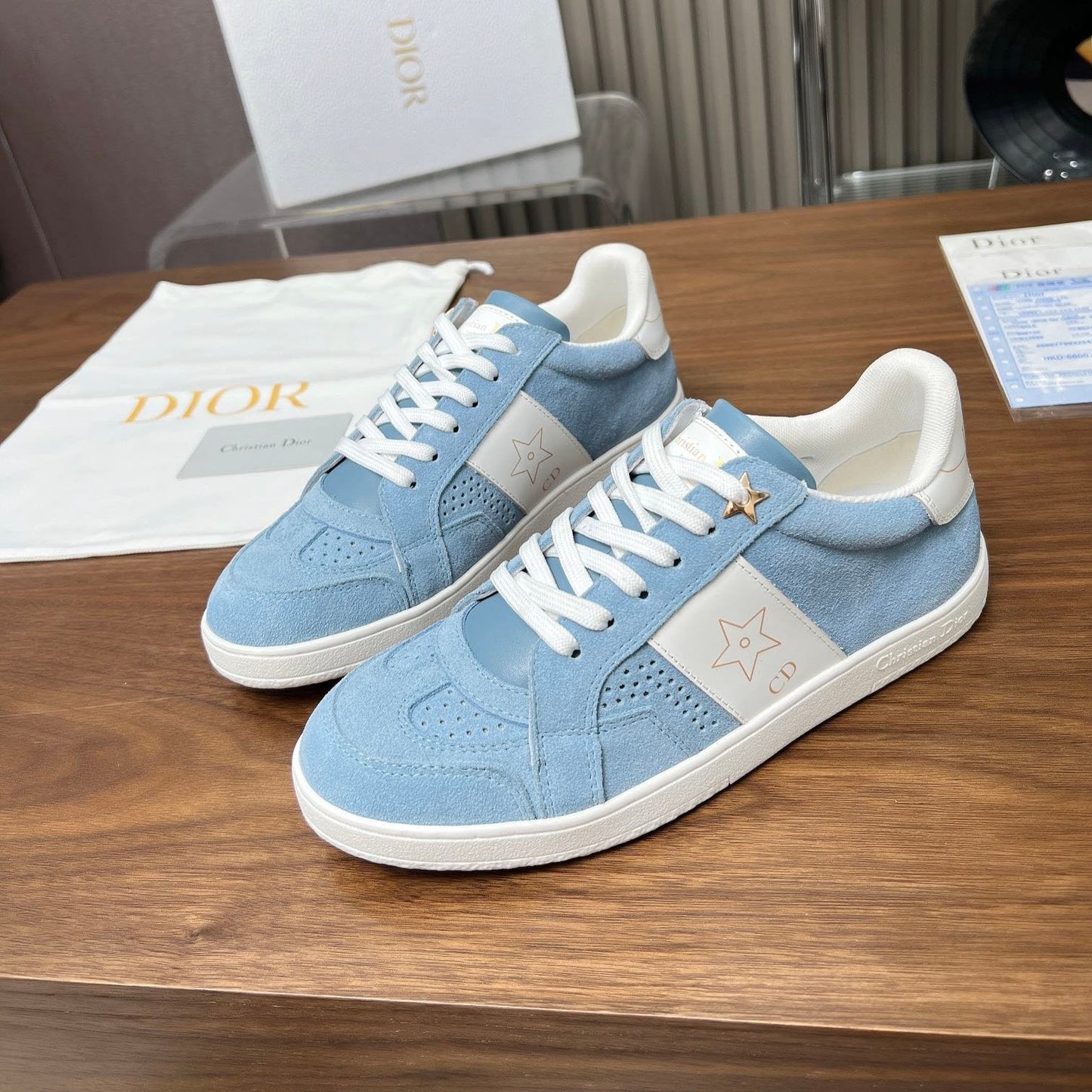 Luxury DiorStar Sneaker Light Blue Suede And Calfskin
