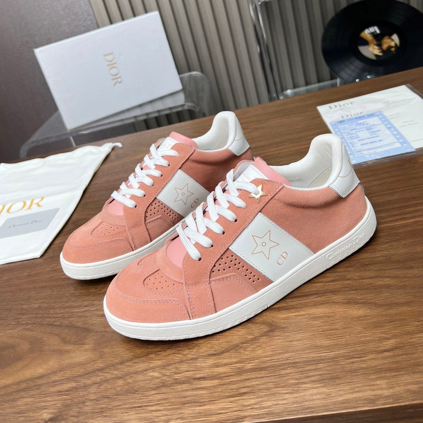 Luxury DiorStar Sneaker Pink Orange Suede And Calfskin