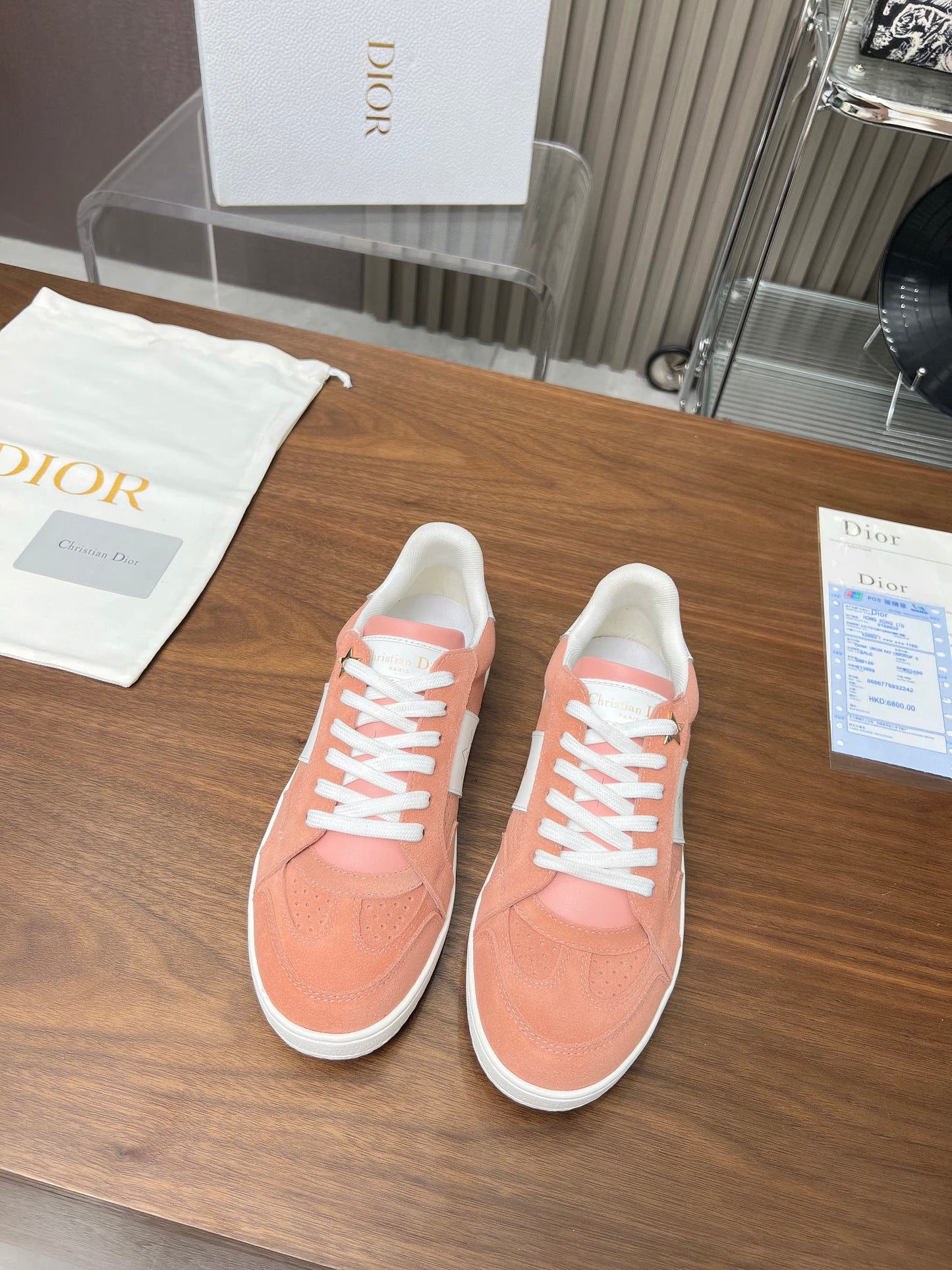 Luxury DiorStar Sneaker Pink Orange Suede And Calfskin