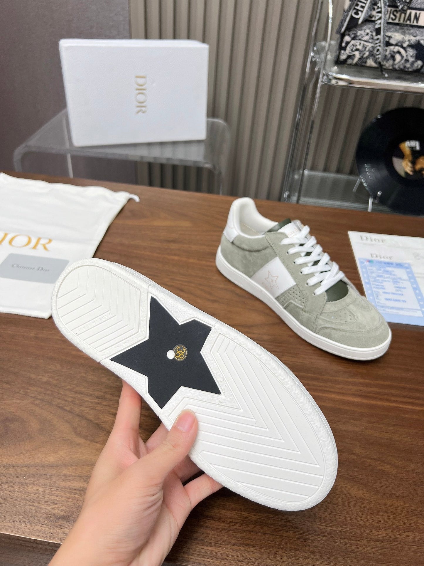 Luxury DiorStar Sneaker Grey Green Suede And Calfskin