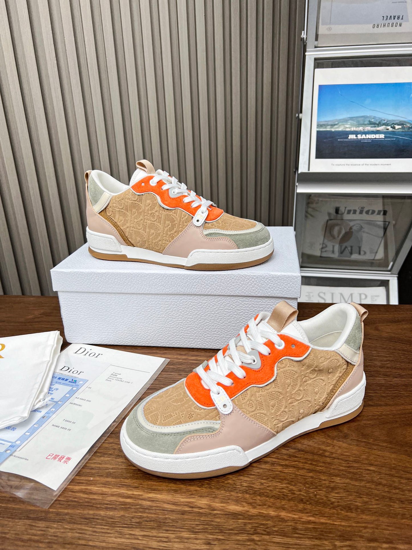 Luxury DiorOne Sneaker Brown Orange Mix Grey Beige Oblique Perforated Suede And Calfskin