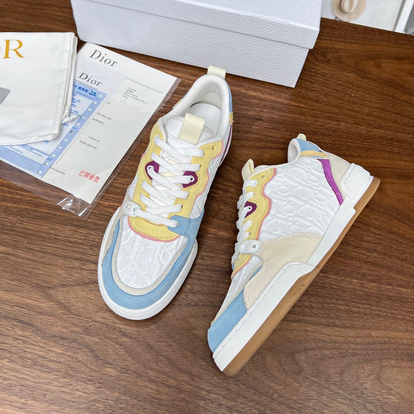 Luxury DiorOne Sneaker White Beige Mix Blue Yellow Oblique Perforated Suede And Calfskin