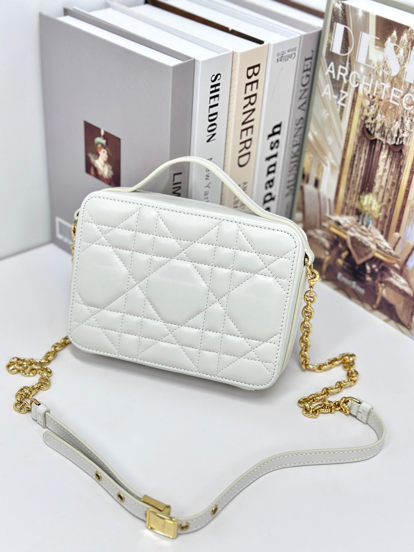 Luxury DiorCARO BOX 19 IN WHITE CALFSKIN