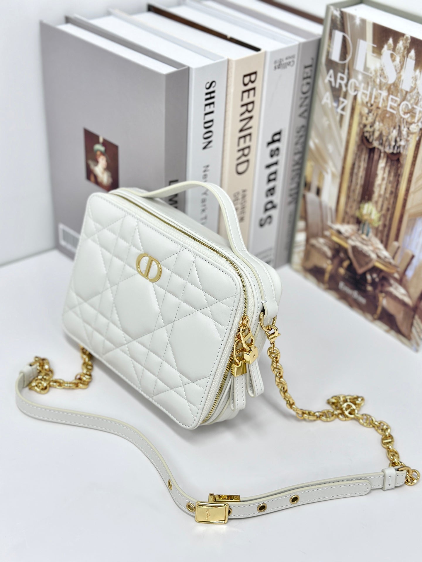 Luxury DiorCARO BOX 19 IN WHITE CALFSKIN
