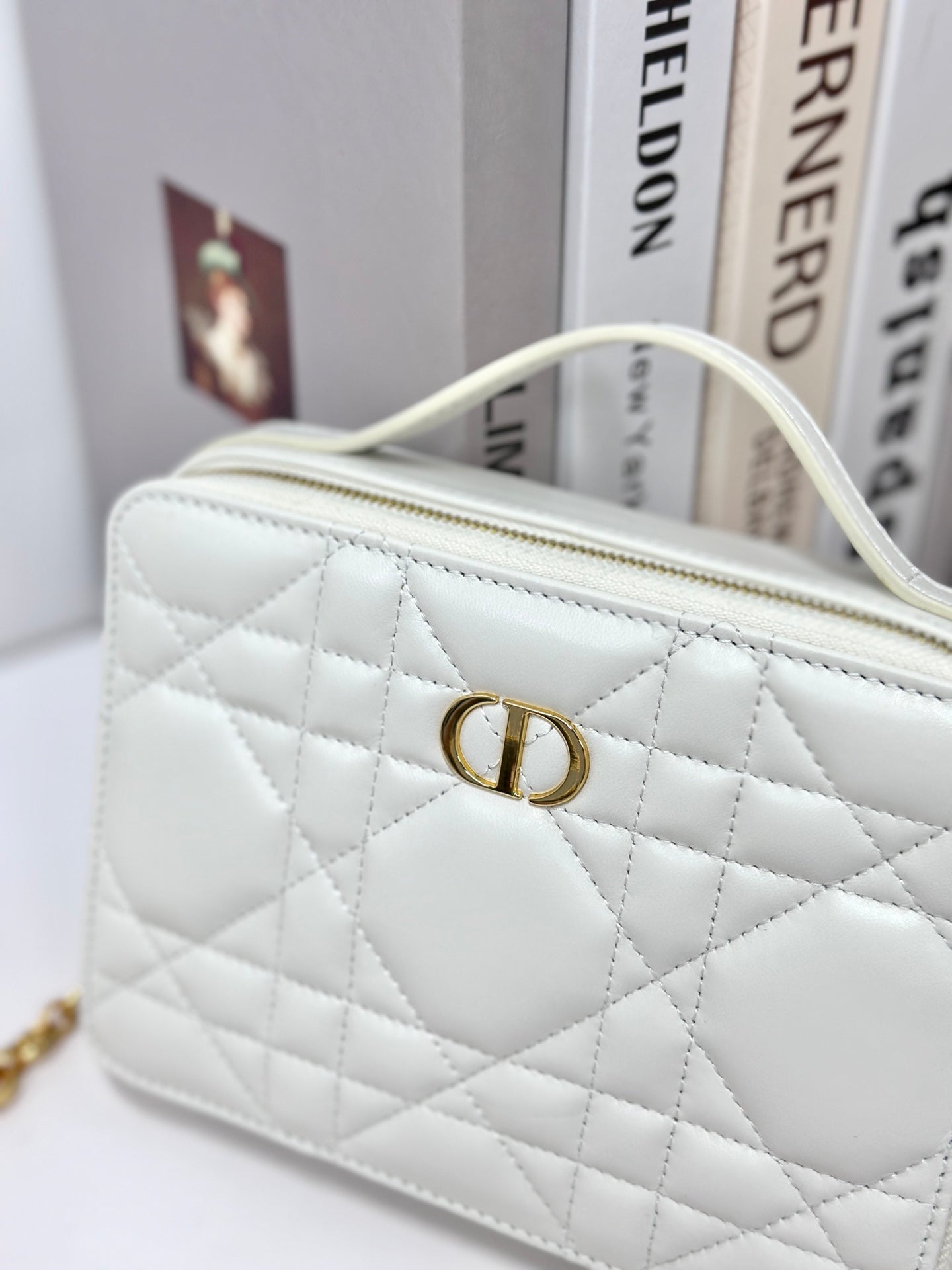 Luxury DiorCARO BOX 19 IN WHITE CALFSKIN