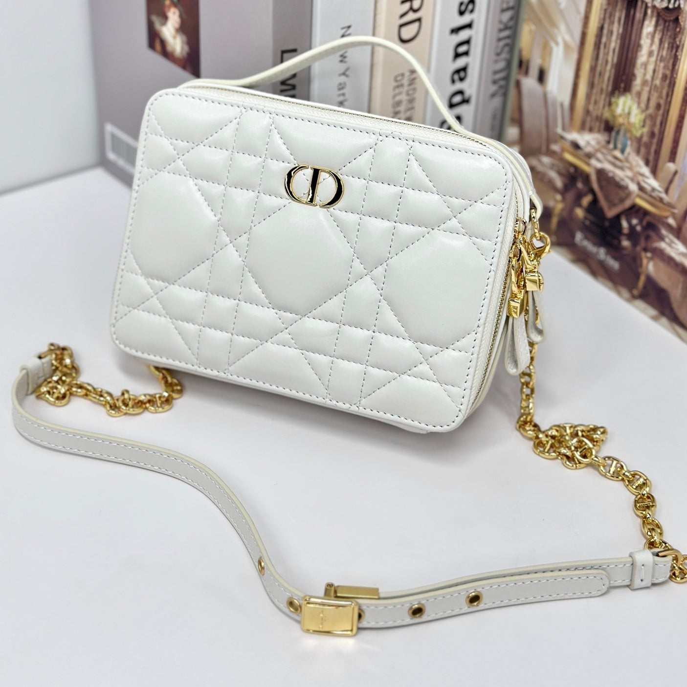 Luxury DiorCARO BOX 19 IN WHITE CALFSKIN