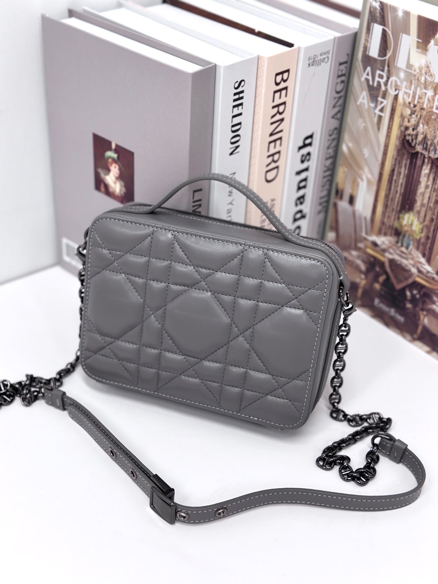 Luxury DiorCARO BOX 19 IN GREY CALFSKIN