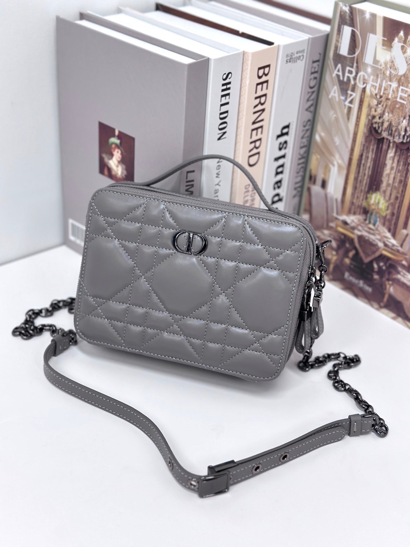 Luxury DiorCARO BOX 19 IN GREY CALFSKIN