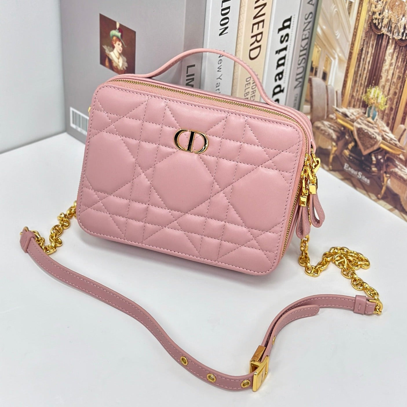 Luxury DiorCARO BOX 19 IN LIGHT PINK CALFSKIN