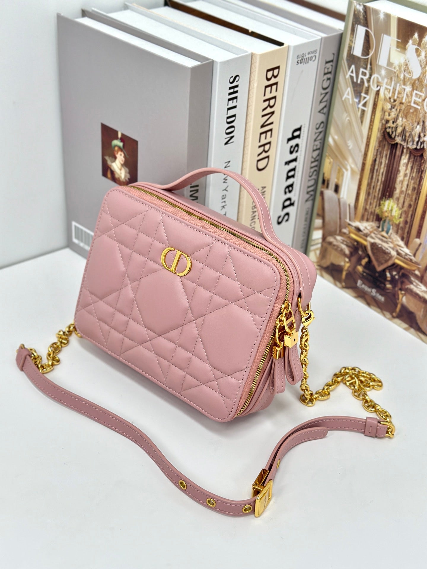 Luxury DiorCARO BOX 19 IN LIGHT PINK CALFSKIN