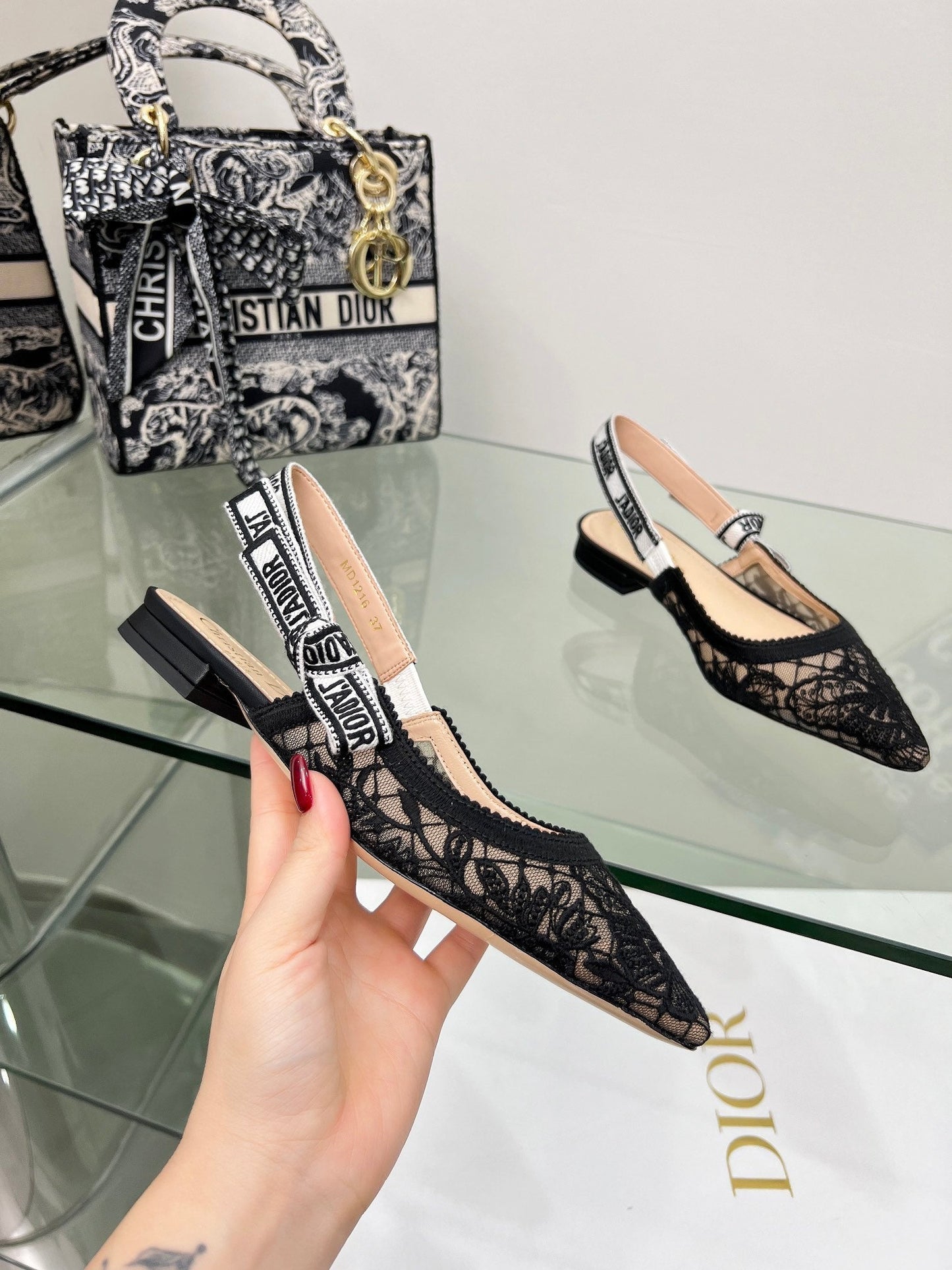 Luxury Dior25 Slingback Pump Black Transparent Mesh