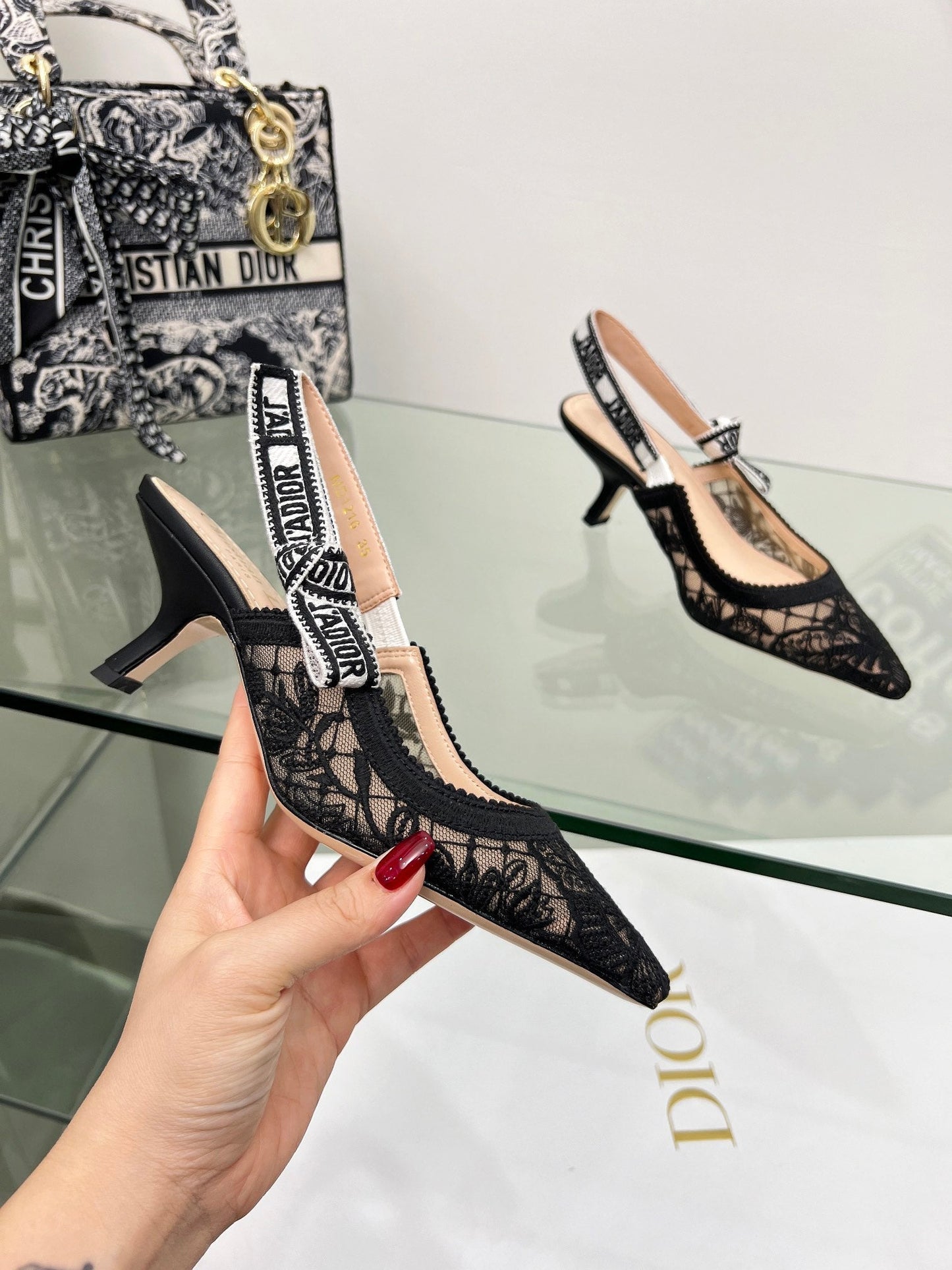 Luxury Dior25 Slingback Pump Black Transparent Mesh