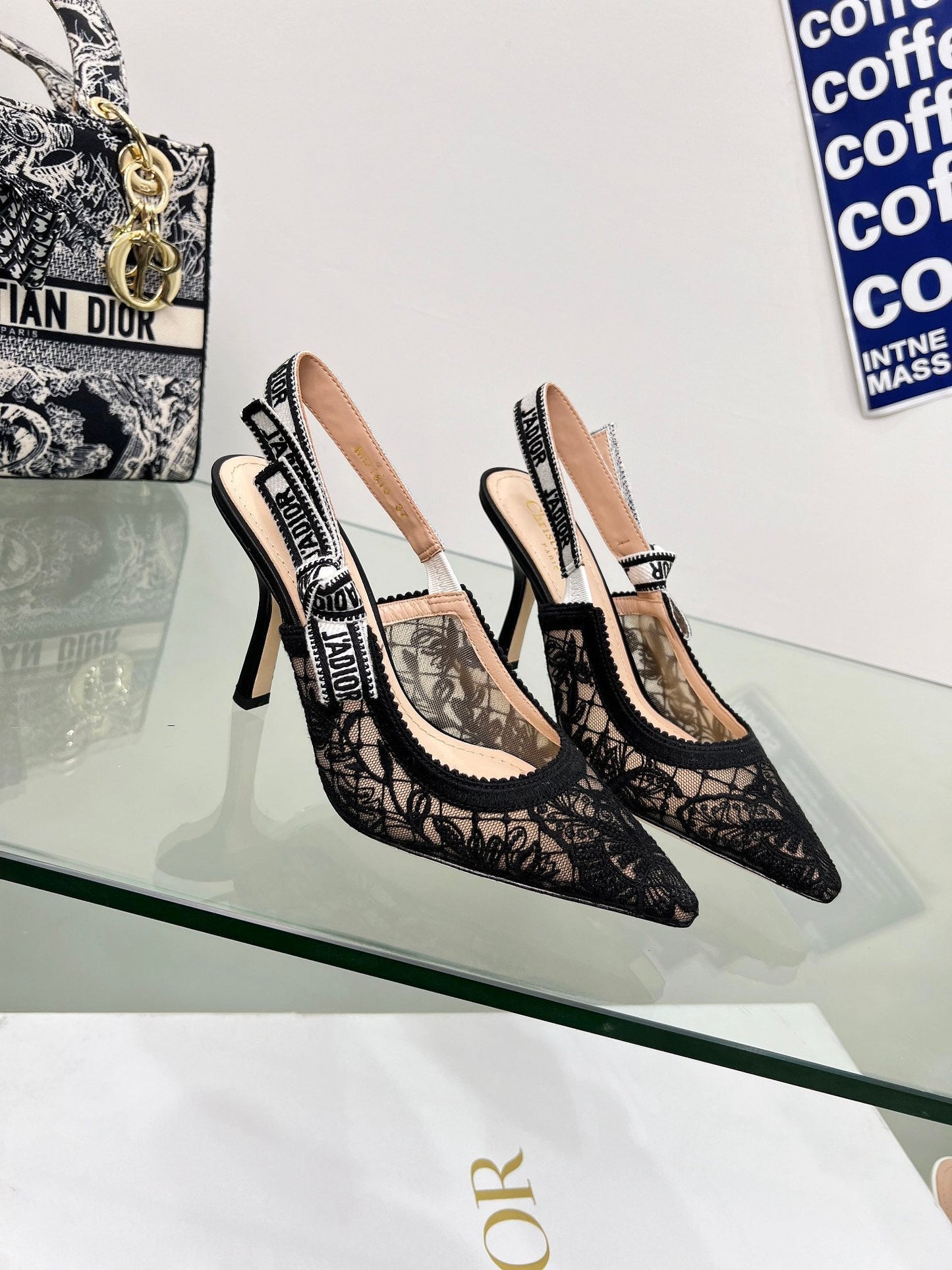 Luxury Dior25 Slingback Pump Black Transparent Mesh