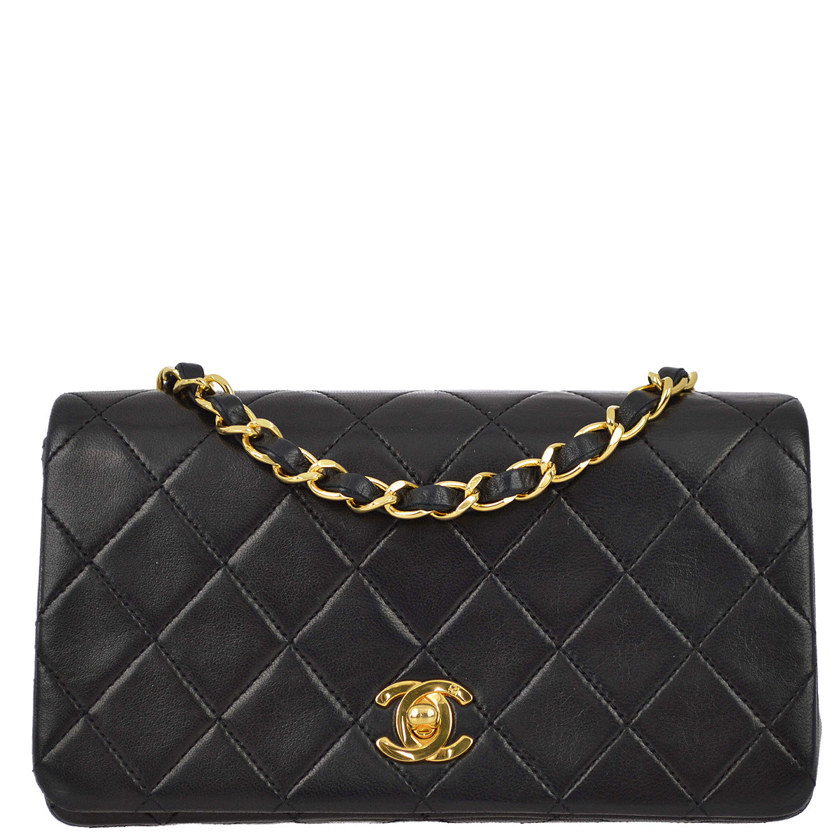 Luxury Chanel 1989-1991 Black Lambskin Turnlock Mini Full Flap Bag