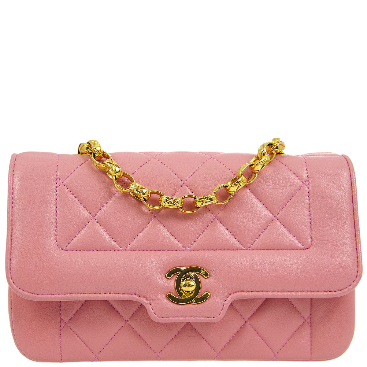 Luxury Chanel * 1989-1991 Pink Lambskin Border Flap Bag