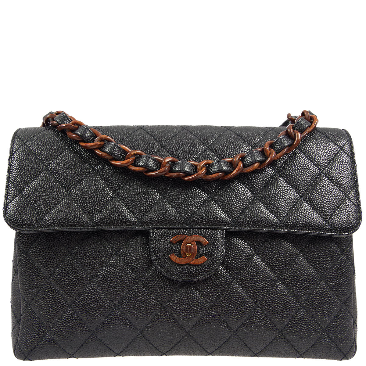Luxury Chanel * 1997-1999 Black Caviar Jumbo Classic Flap Bag