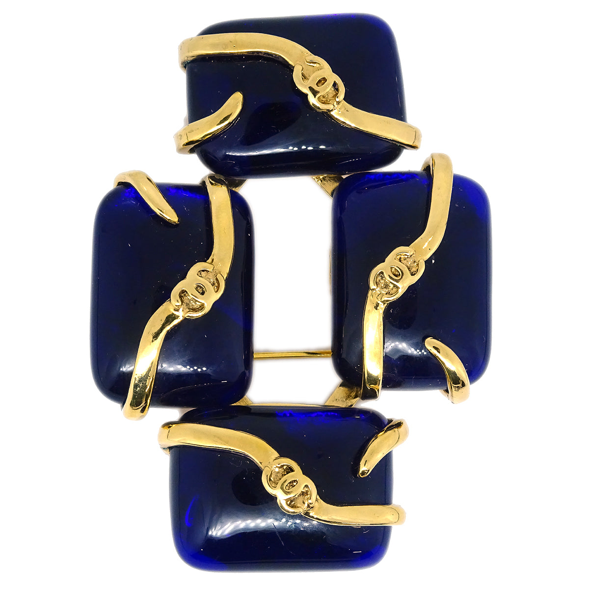 Luxury Chanel 1994 Gold & Blue Gripoix 'CC' Brooch