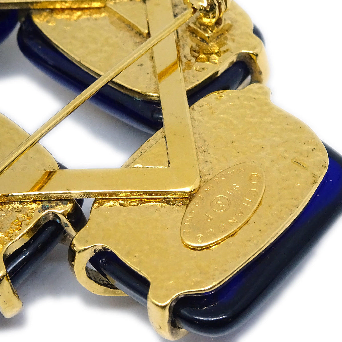 Luxury Chanel 1994 Gold & Blue Gripoix 'CC' Brooch
