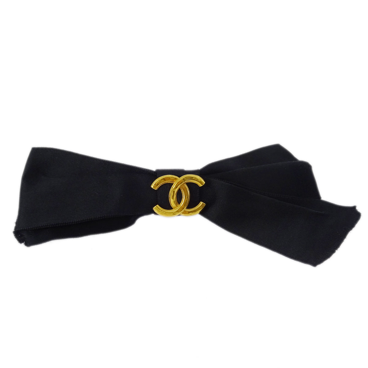 Luxury Chanel Bow Hair Barrette Black Satin