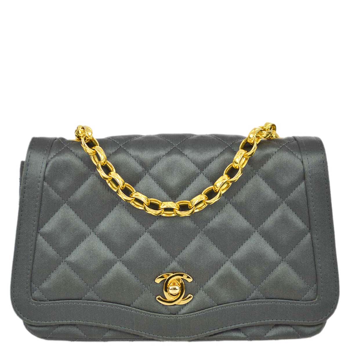 Luxury Chanel 1989-1991 Gray Satin Single Flap Shoulder Bag