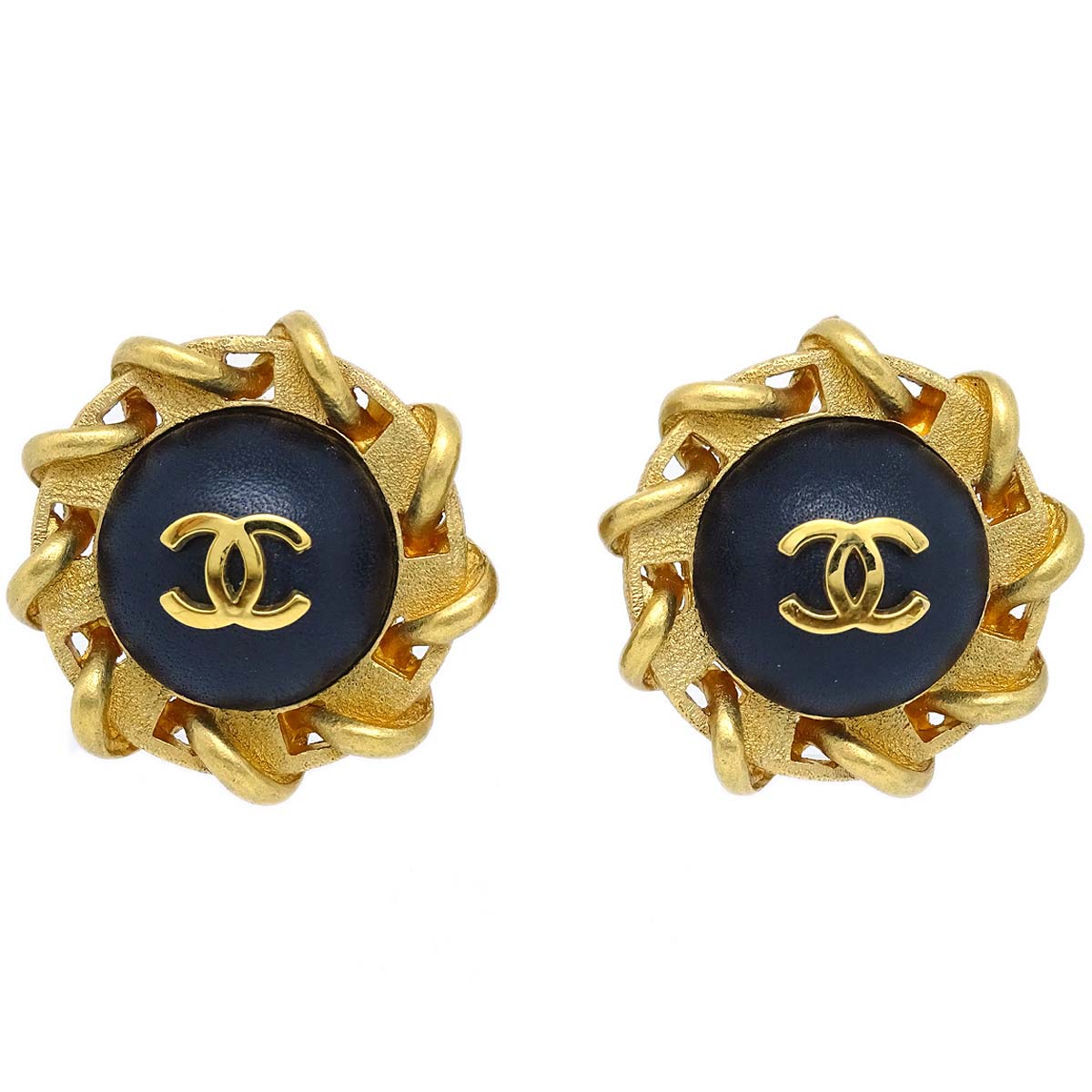 Luxury Chanel 1994 Gold & Black 'CC' Button Earrings