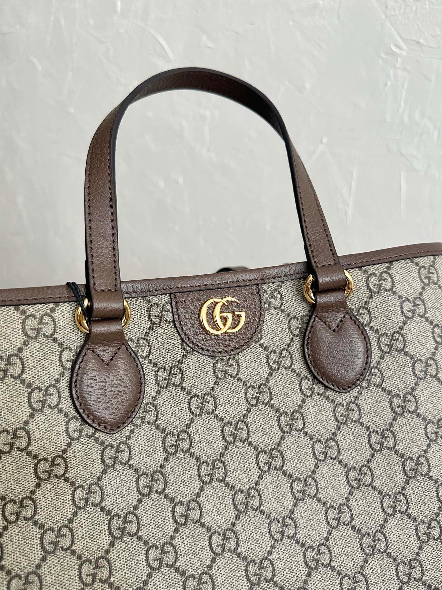Luxury Gucci OPHIDIA SMALL TOTE BAG 31 BEIGE CANVAS AND BROWN CALFSKIN