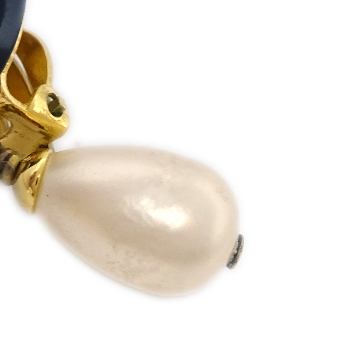 Luxury Chanel Artificial Pearl Dangle Earrings Clip-On Black 95P