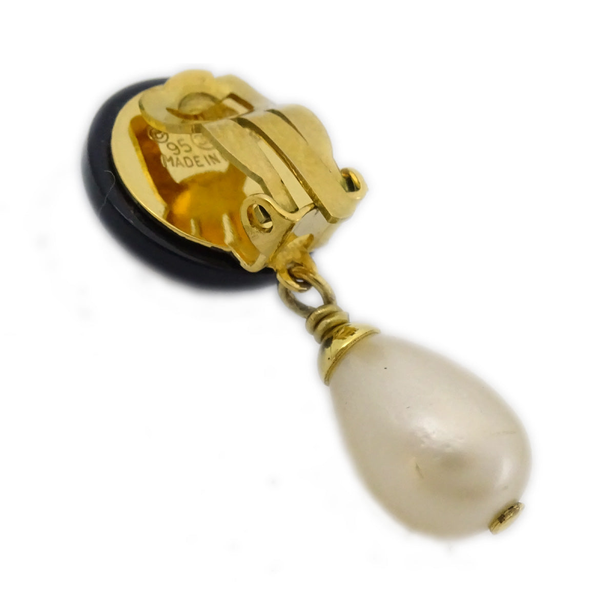 Luxury Chanel Artificial Pearl Dangle Earrings Clip-On Black 95P