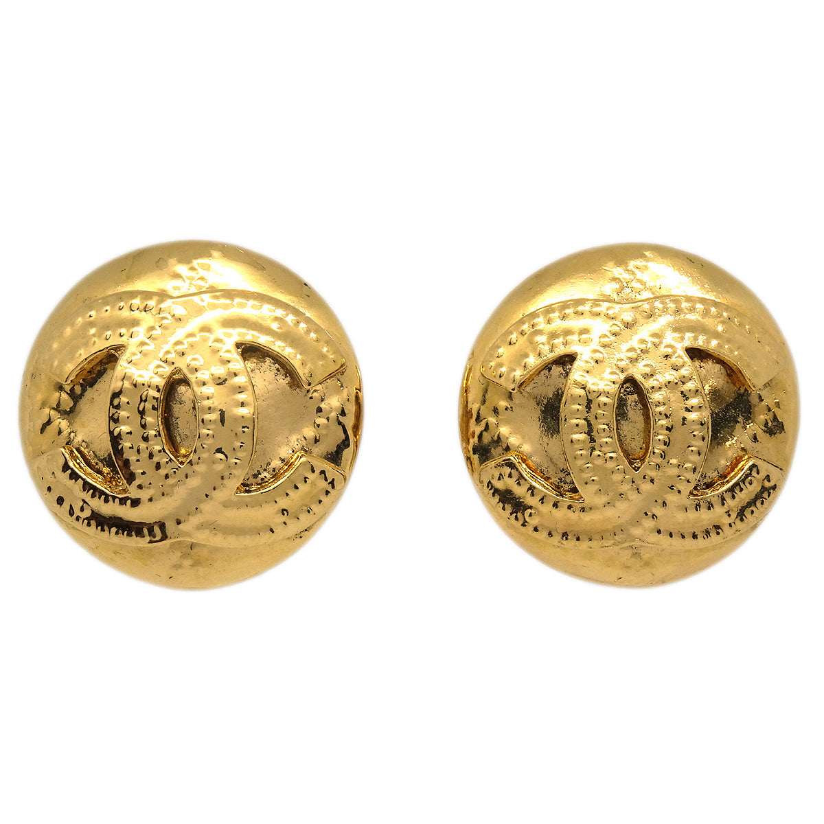 Luxury Chanel 1994 Gold Quilted 'CC' Round Earrings Small