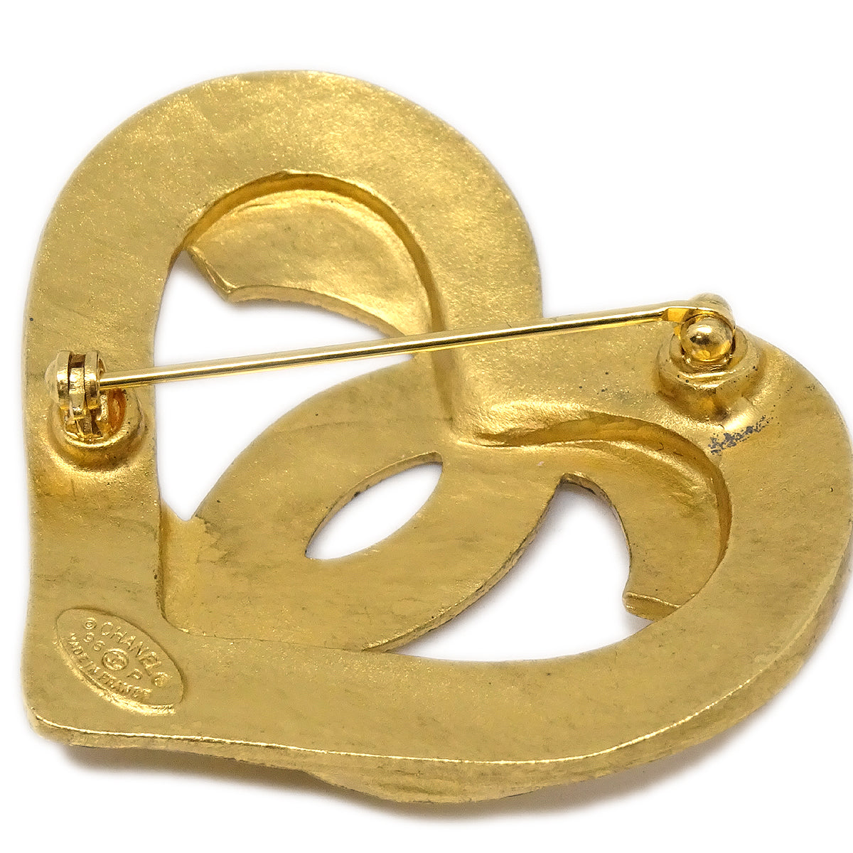 Luxury Chanel Heart Brooch Pin Gold 95P