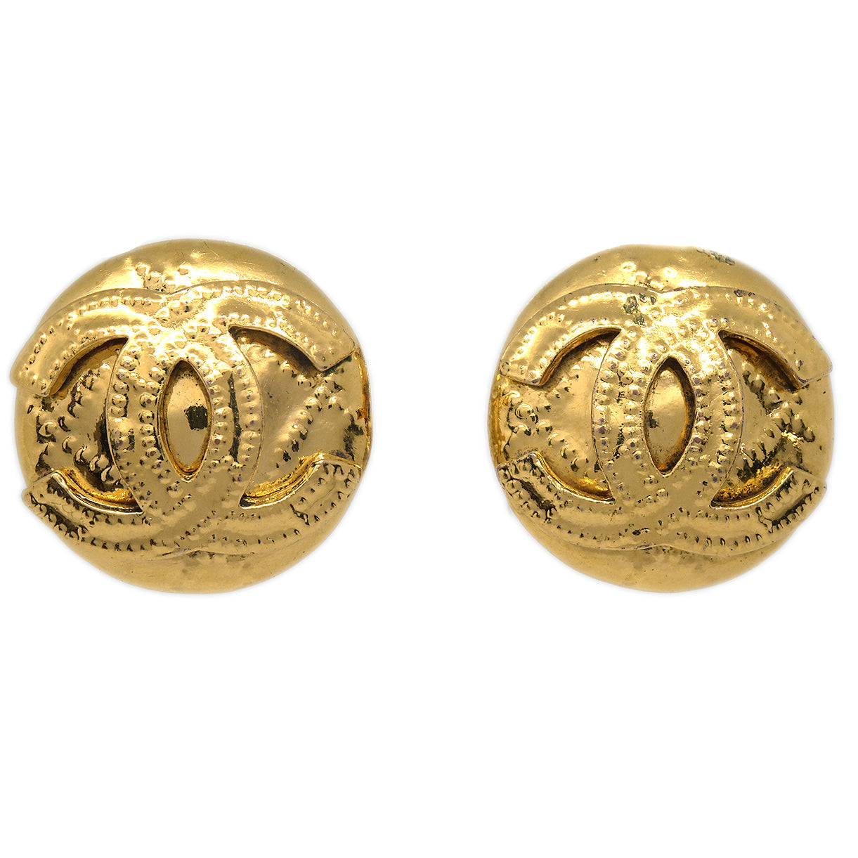 Luxury Chanel 1994 Gold Quilted 'CC' Round Earrings Large