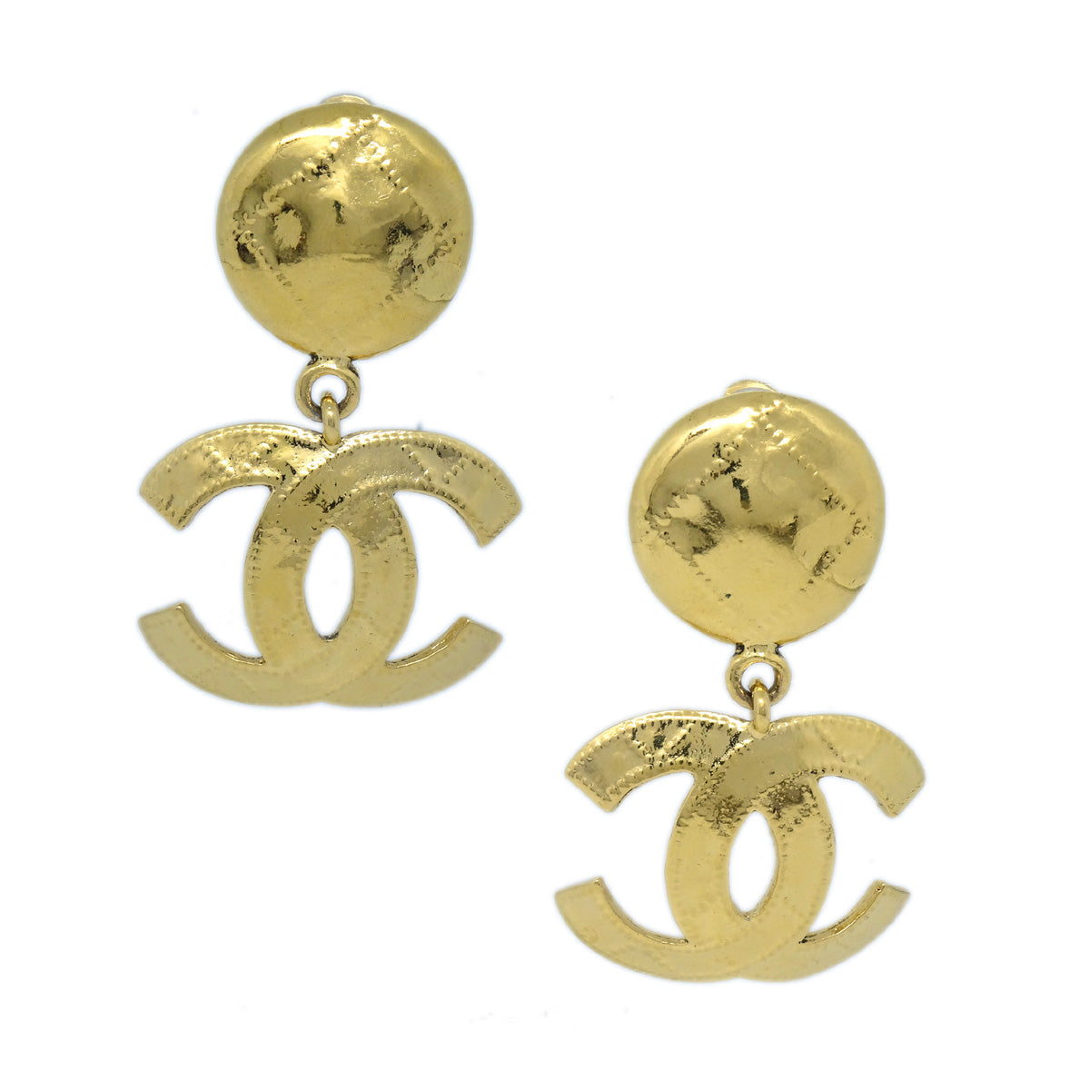 Luxury Chanel 1994 Quilted CC Dangle Earrings Clip-On Gold Small