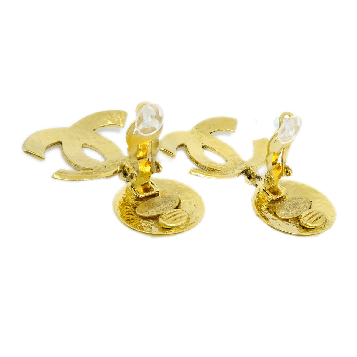 Luxury Chanel 1994 Quilted CC Dangle Earrings Clip-On Gold Small