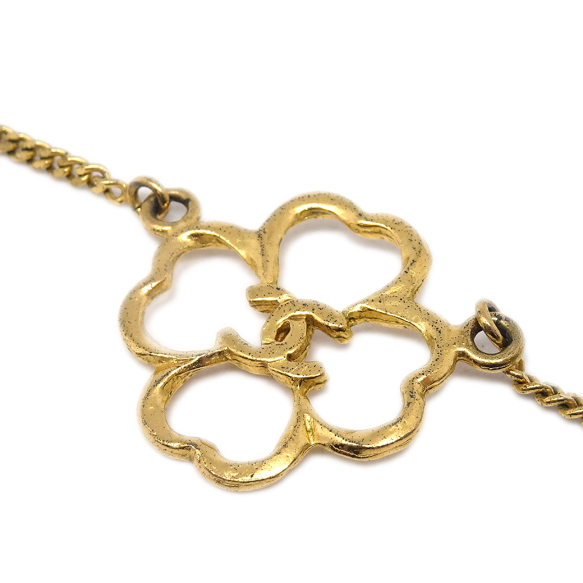 Luxury Chanel Clover Pendant Necklace Gold 1993